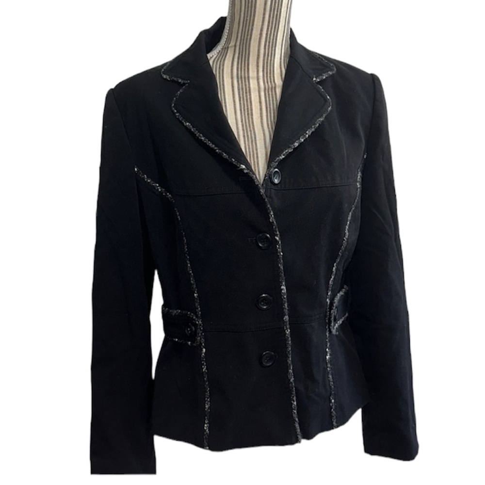 Lena Gabrielle New York size 10 black blazer with tweed blend accent seams